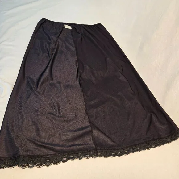 USA Vintage DEENA Fairy Girly BOHO Semi-Sheer Black Silky Half Slip Skirt Size L - Picture 11 of 16